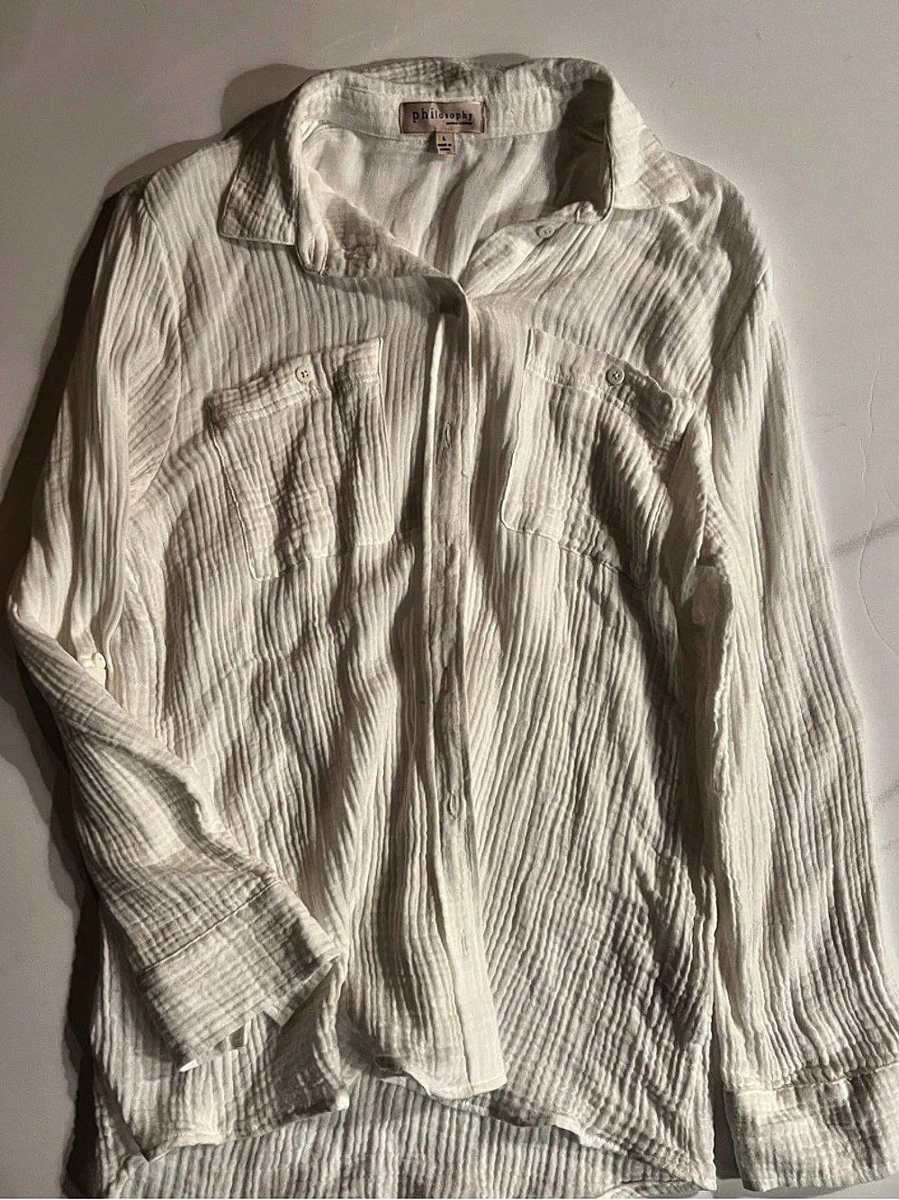 Philosophy Textured Button Down Shirt in White Size Large